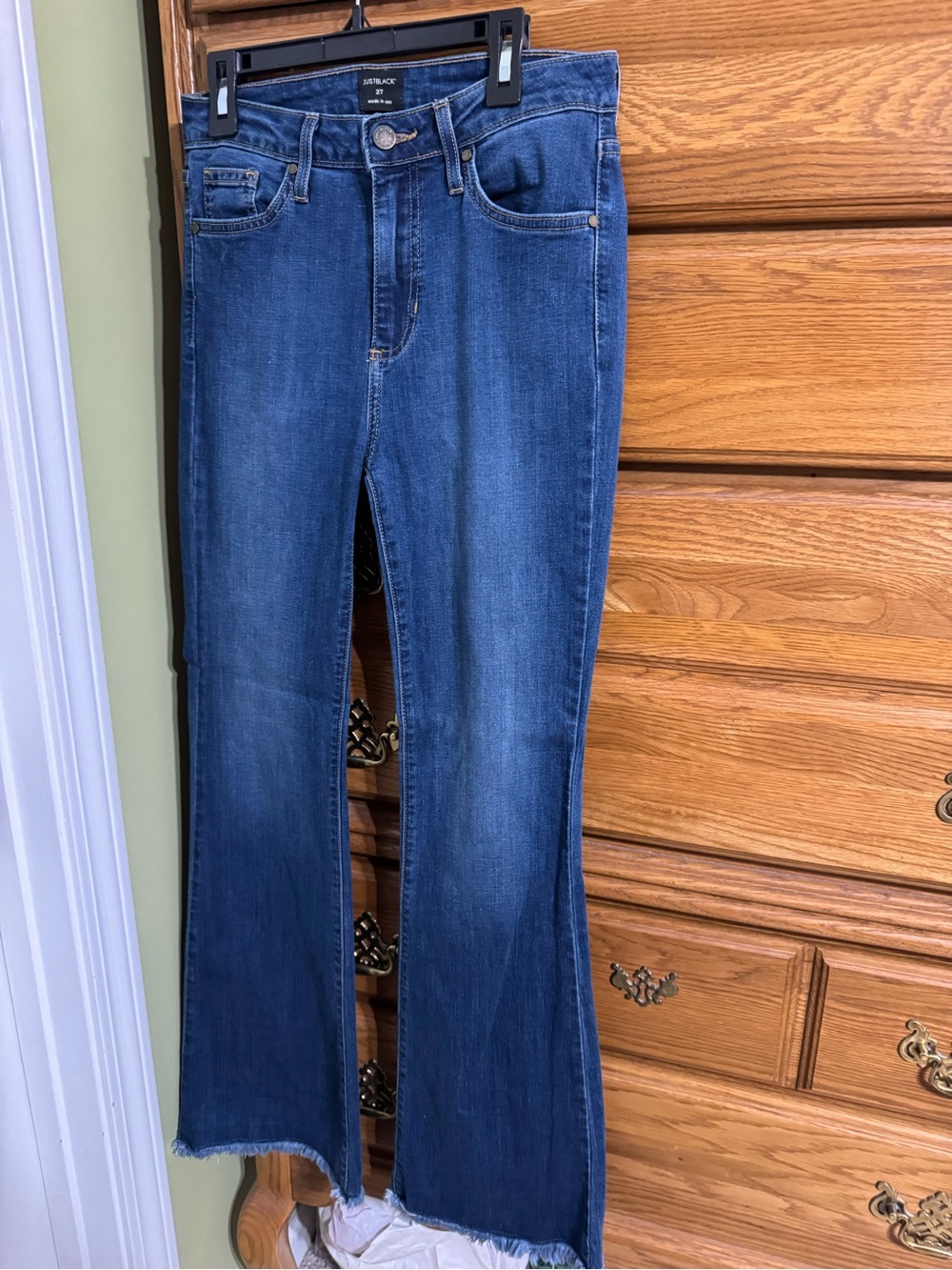 Just Black Dark Blue Flare Jeans with Raw Hem